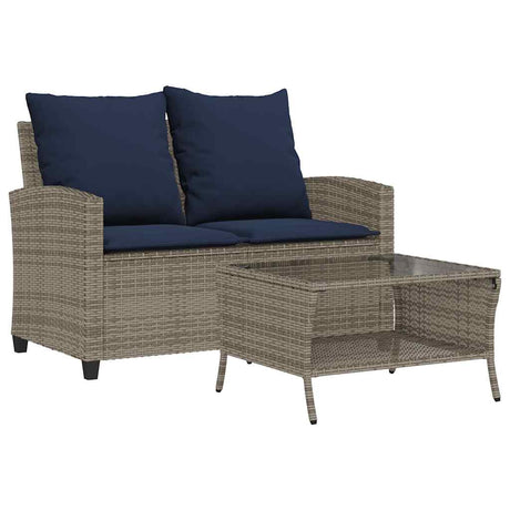 Vidaxl tuinbank 2-zits met kussens tafel poly rattan grijs