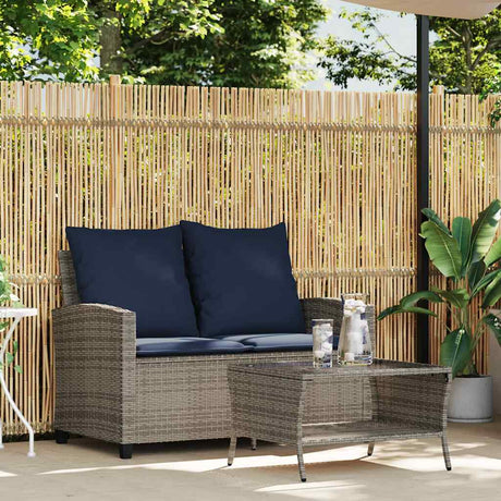 Vidaxl tuinbank 2-zits met kussens tafel poly rattan grijs