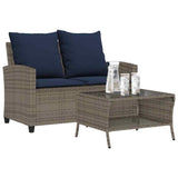 Vidaxl tuinbank 2-zits met kussens tafel poly rattan grijs