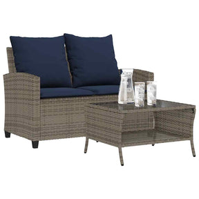Vidaxl tuinbank 2-zits met kussens tafel poly rattan grijs