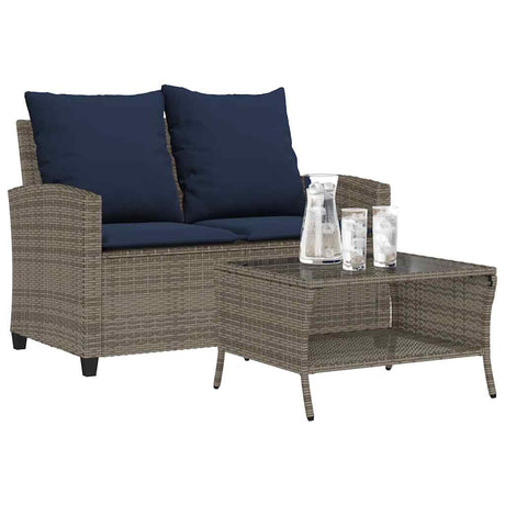 Vidaxl tuinbank 2-zits met kussens tafel poly rattan grijs