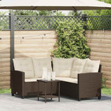 Vidaxl tuinbank met tafel en kussens l-vormig bruin polyrotan
