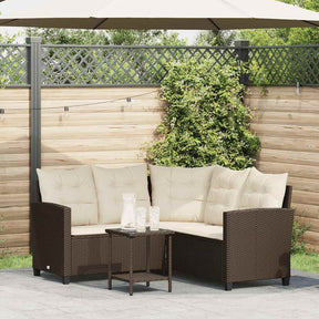 Vidaxl tuinbank met tafel en kussens l-vormig bruin polyrotan