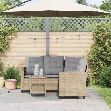 Vidaxl tuinbank met tafel en kussens l-vormig beige poly rattan