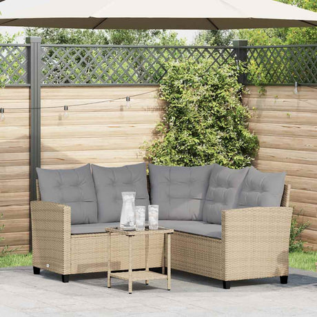 Vidaxl tuinbank met tafel en kussens l-vormig beige poly rattan