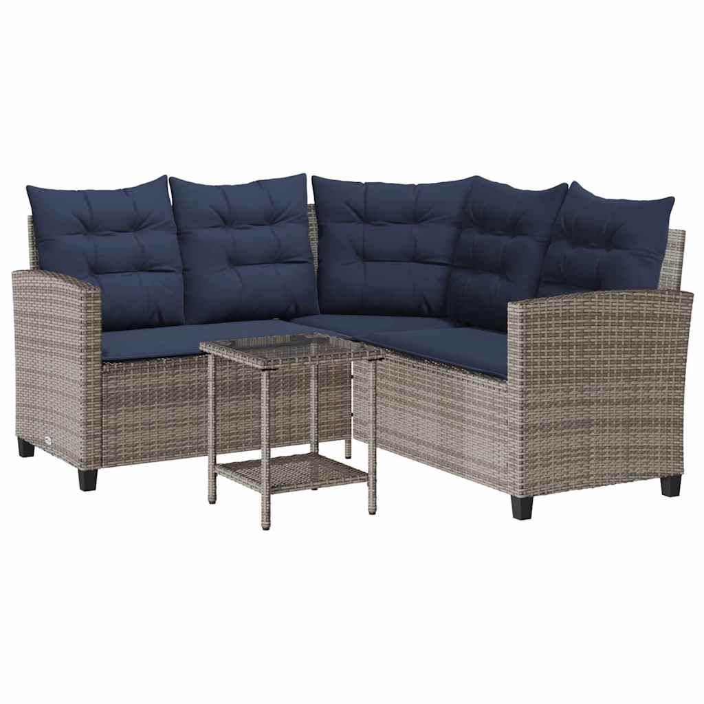 Vidaxl tuinbank met tafel en kussens l-vormig poly rattan grijs