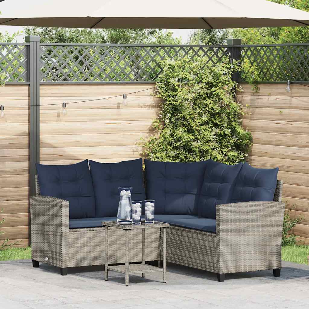 Vidaxl tuinbank met tafel en kussens l-vormig poly rattan grijs