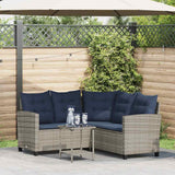 Vidaxl tuinbank met tafel en kussens l-vormig poly rattan grijs