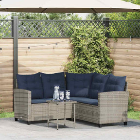 Vidaxl tuinbank met tafel en kussens l-vormig poly rattan grijs