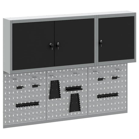 Vidaxl gereedschapskast set met plank 5 st zwart gepoedercoat staal