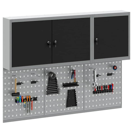 Vidaxl gereedschapskast set met plank 5 st zwart gepoedercoat staal