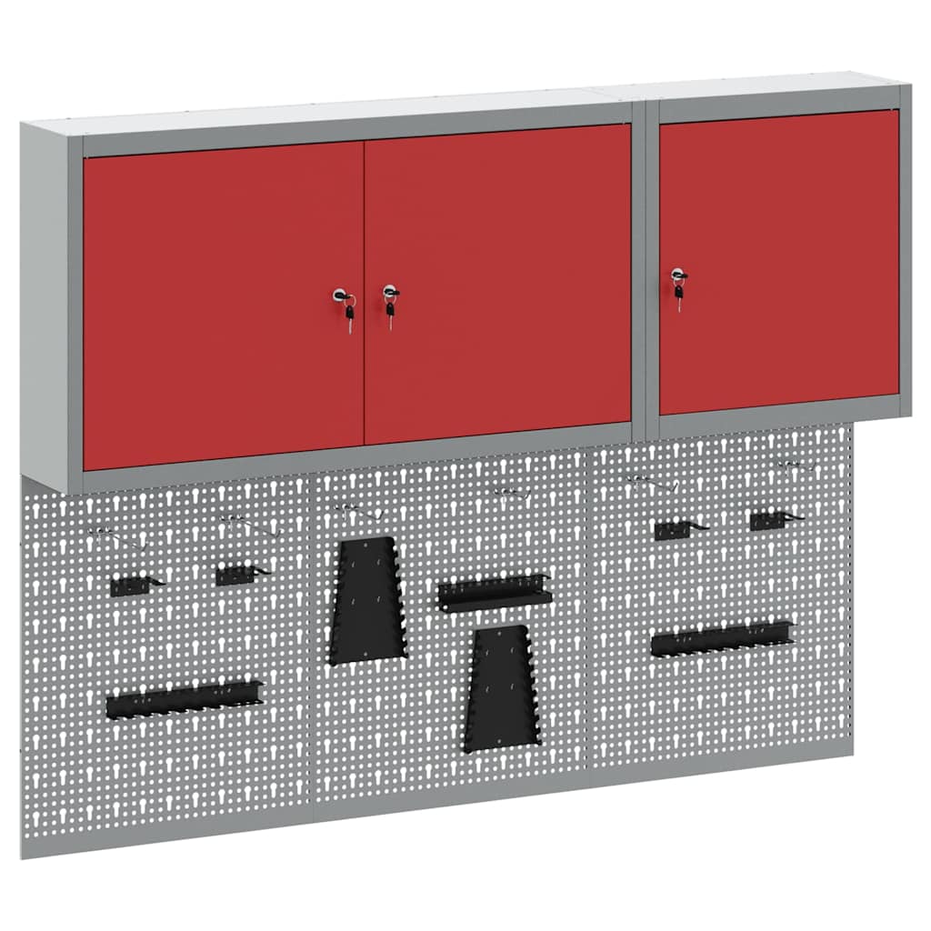 Vidaxl gereedschapskast set met plank 5 st rood gepoedercoat staal