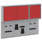 Vidaxl gereedschapskast set met plank 5 st rood gepoedercoat staal