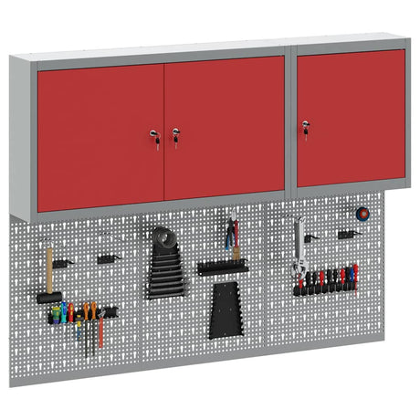 Vidaxl gereedschapskast set met plank 5 st rood gepoedercoat staal