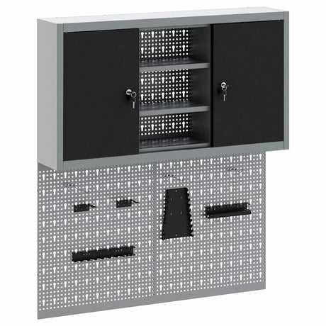 Vidaxl gereedschapskast set met plank 3 st zwart gepoedercoat staal