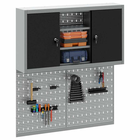 Vidaxl gereedschapskast set met plank 3 st zwart gepoedercoat staal
