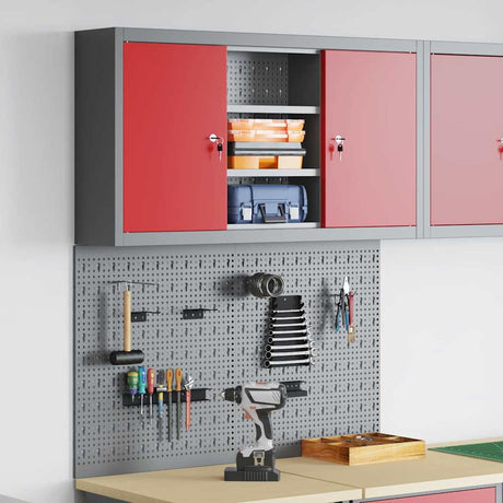 Vidaxl gereedschapskast set met plank 3 st rood gepoedercoat staal