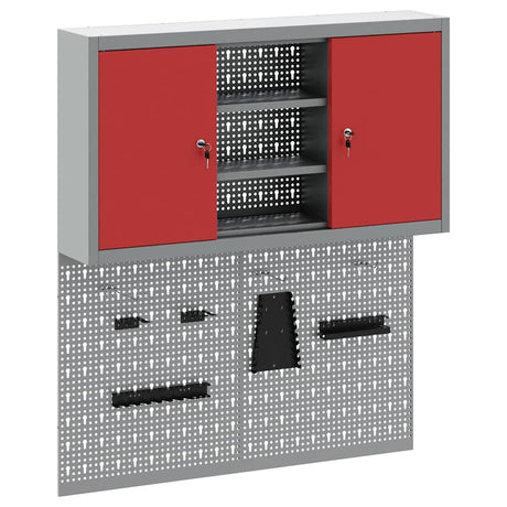 Vidaxl gereedschapskast set met plank 3 st rood gepoedercoat staal