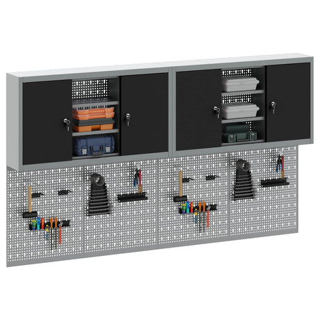 Vidaxl gereedschapskast set met plank 4 st zwart gepoedercoat staal