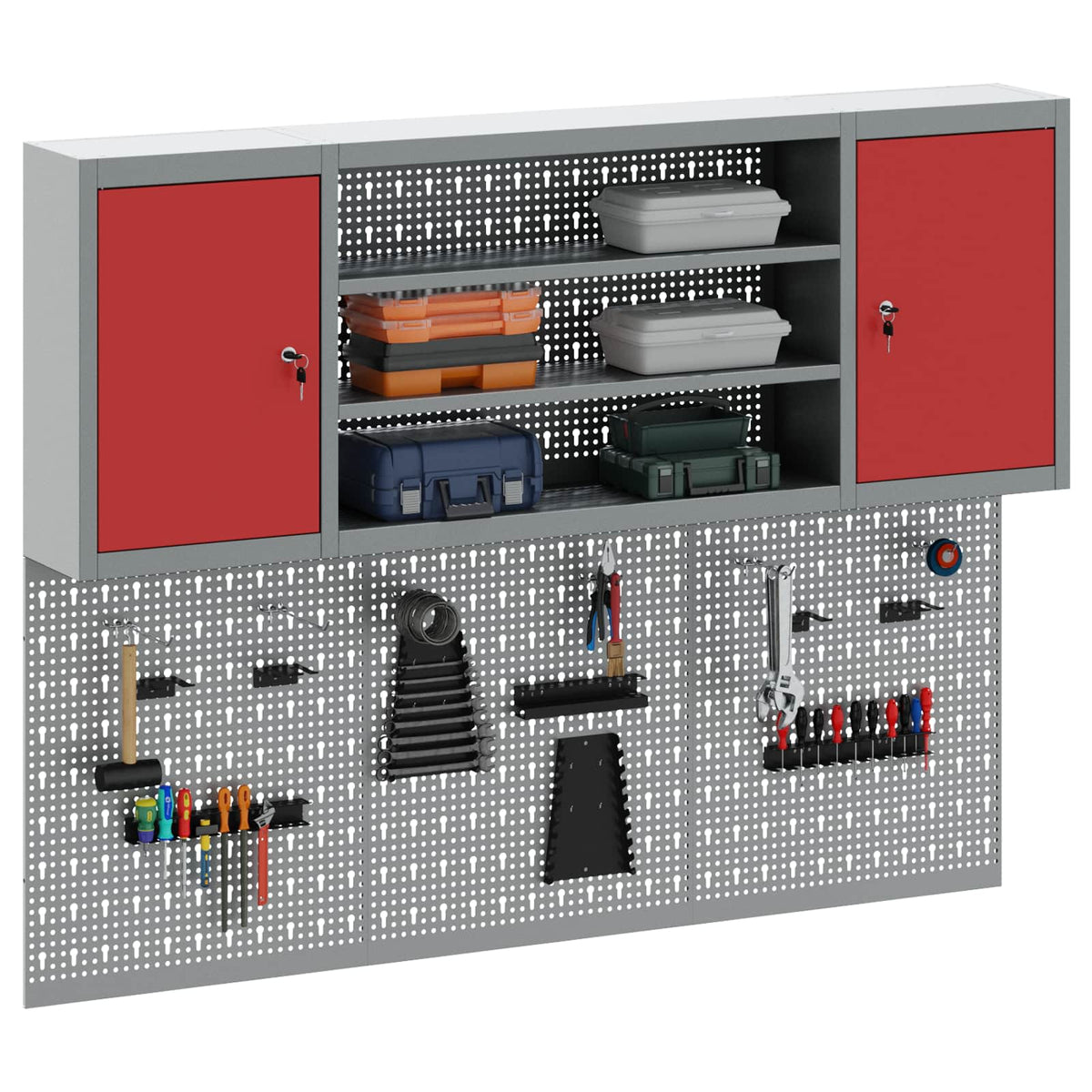 Vidaxl gereedschapskast set met plank 4 st rood gepoedercoat staal