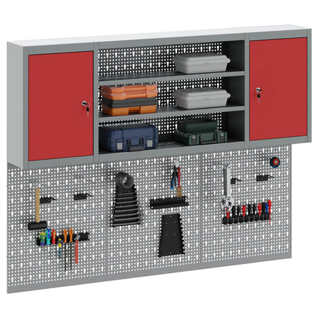 Vidaxl gereedschapskast set met plank 4 st rood gepoedercoat staal