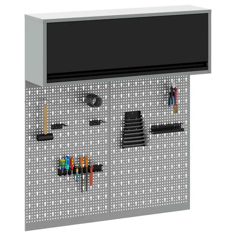 Vidaxl gereedschapskast set met plank 3 st zwart gepoedercoat staal