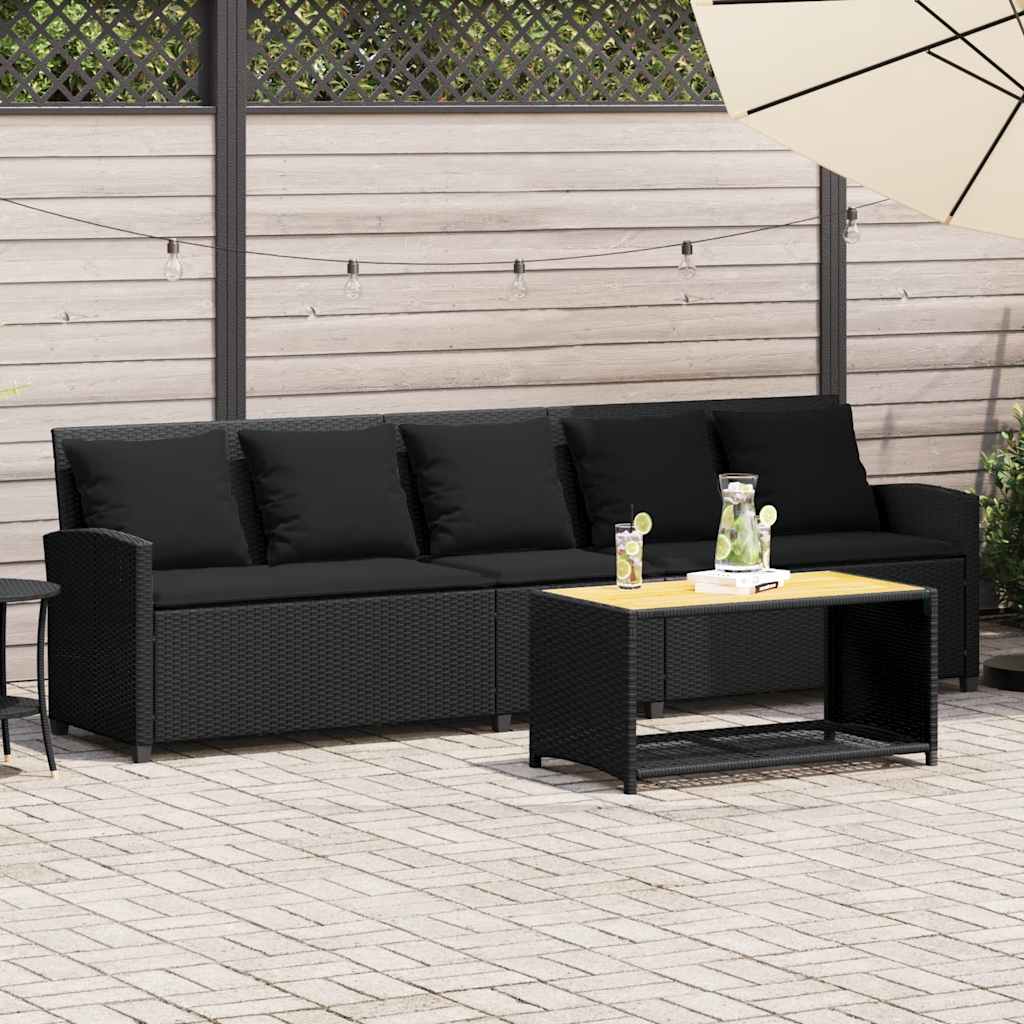 Vidaxl tuinbank 5-zits met kussens poly rattan zwart