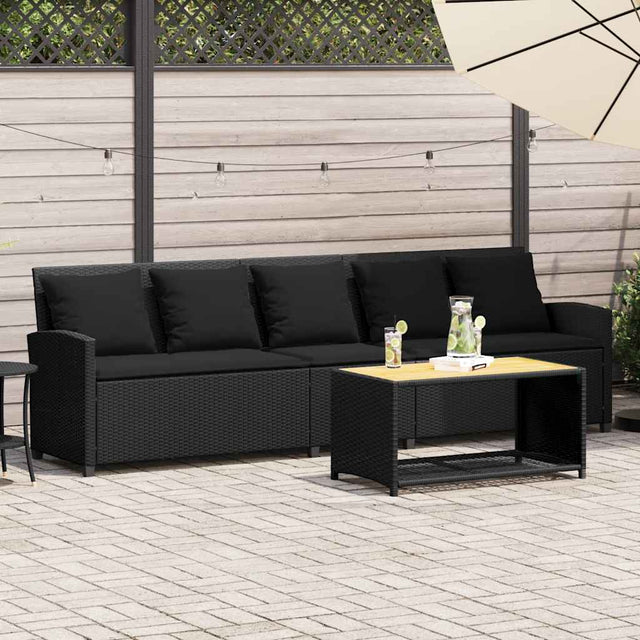 Vidaxl tuinbank 5-zits met kussens poly rattan zwart