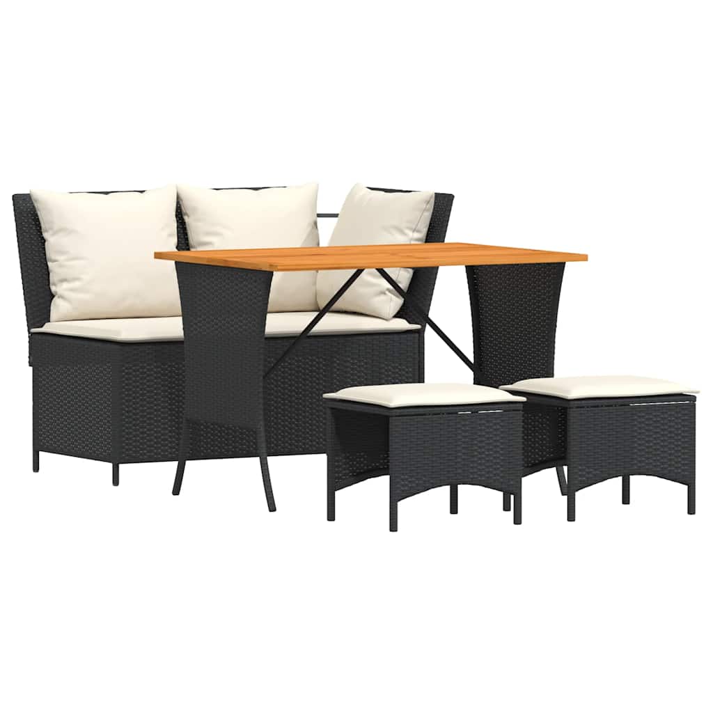 Vidaxl 4-delige tuinset met kussens poly rattan zwart