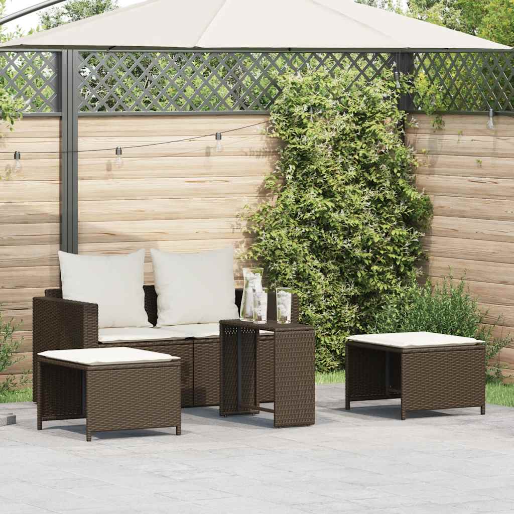 Vidaxl 5-delige tuinbankstel met kussens stapelbaar poly rattan bruin