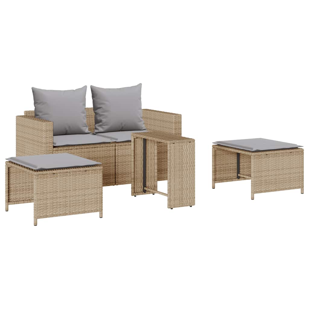Vidaxl 5-delige tuinbankstel met kussens stapelbaar beige poly rattan