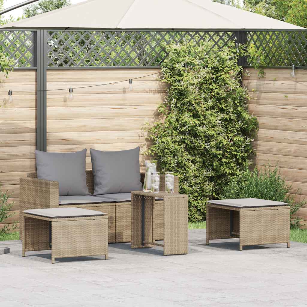 Vidaxl 5-delige tuinbankstel met kussens stapelbaar beige poly rattan