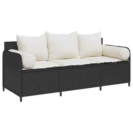 Vidaxl tuinbank 3-zits met kussens poly rattan zwart