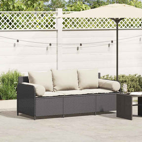Vidaxl tuinbank 3-zits met kussens poly rattan zwart