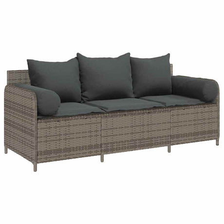Vidaxl tuinbank 3-zits met kussens poly rattan grijs