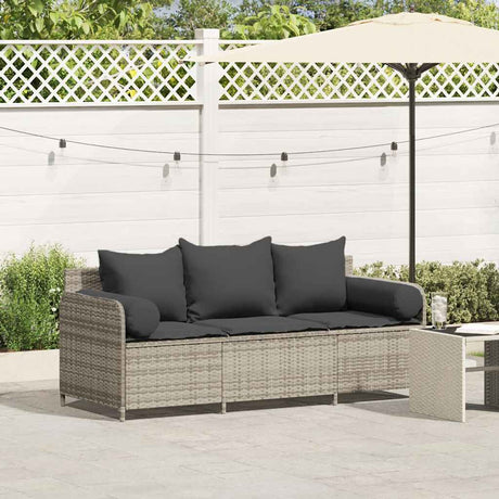 Vidaxl tuinbank 3-zits met kussens poly rattan lichtgrijs