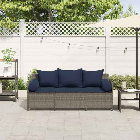 Vidaxl tuinbank 3-zits met kussens poly rattan grijs