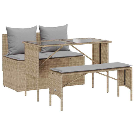 Vidaxl 3-delige tuinset met kussens poly rattan beige