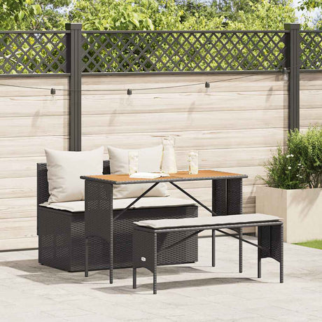 Vidaxl 3-delige tuinset met kussens van zwart polyrotan