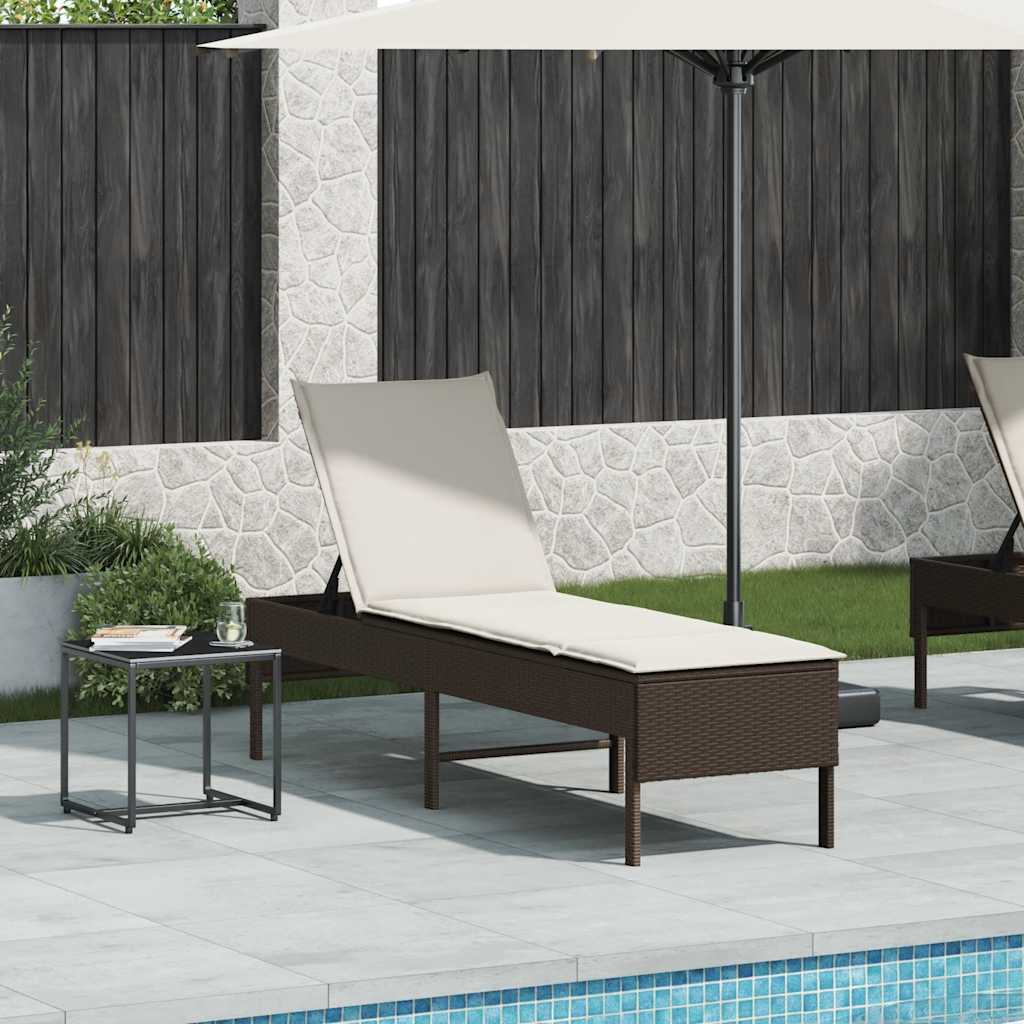 Vidaxl ligstoel met kussen bruin 55x200x44cm polyrotan