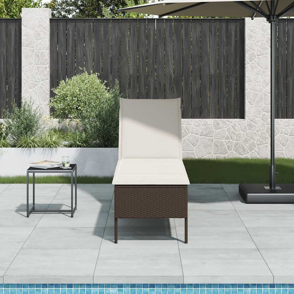 Vidaxl ligstoel met kussen bruin 55x200x44cm polyrotan