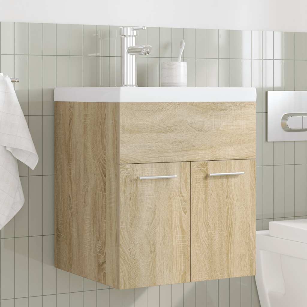 Vidaxl wastafelmeubel met inbouwwastafel en kraan sonoma eikenhout