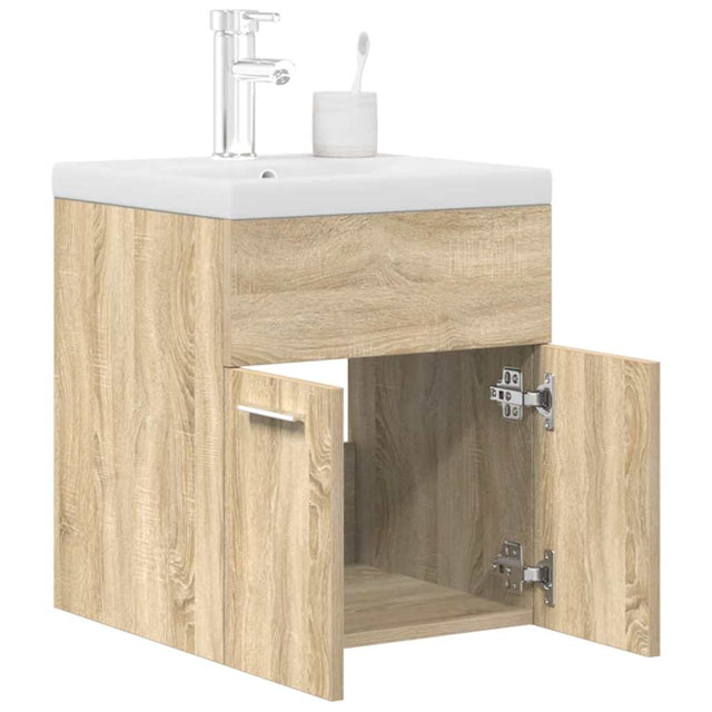 Vidaxl wastafelmeubel met inbouwwastafel en kraan sonoma eikenhout