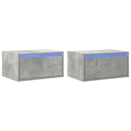 Vidaxl nachtkastjes met led's 2 st wandgemonteerd betongrijs