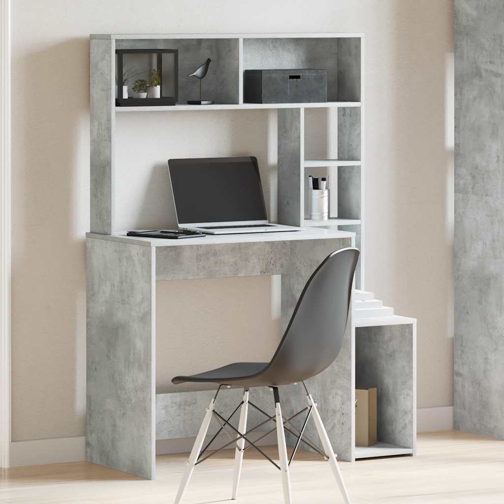 Vidaxl bureau met schappen 100x45x140 cm bewerkt hout betongrijs