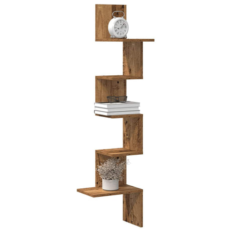 Vidaxl hoekwandschap 32x32x127,5 cm bewerkt hout oud houtkleurig
