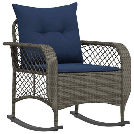 Vidaxl tuinschommelstoel met kussens poly rattan grijs