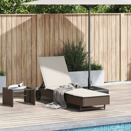 Vidaxl ligbed met wielen en kussen poly rattan bruin