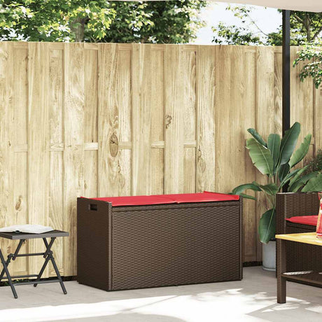 Vidaxl opbergbank met kussen voor buiten 100 cm poly rattan bruin
