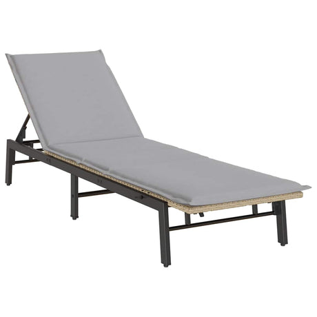 Vidaxl ligstoel met kussen beige polyrotan